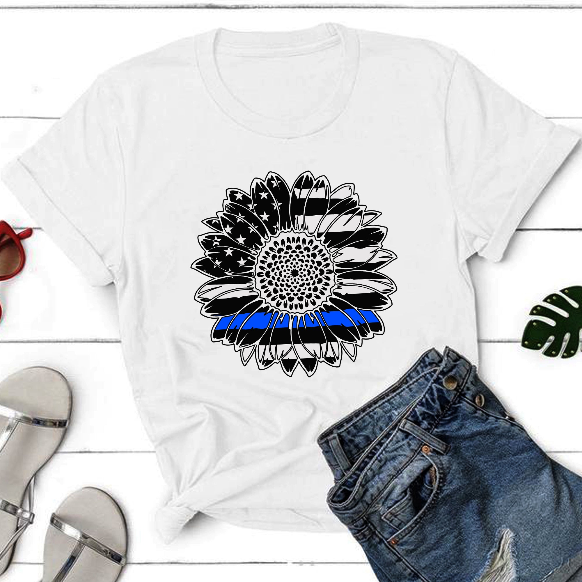 Thin Blue Line Flower Police Wife Police Mom Shirt Female Police Gift