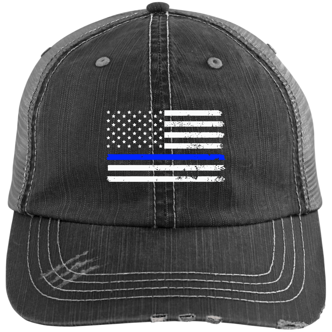 Thin Blue Line Distressed Unstructured Cap