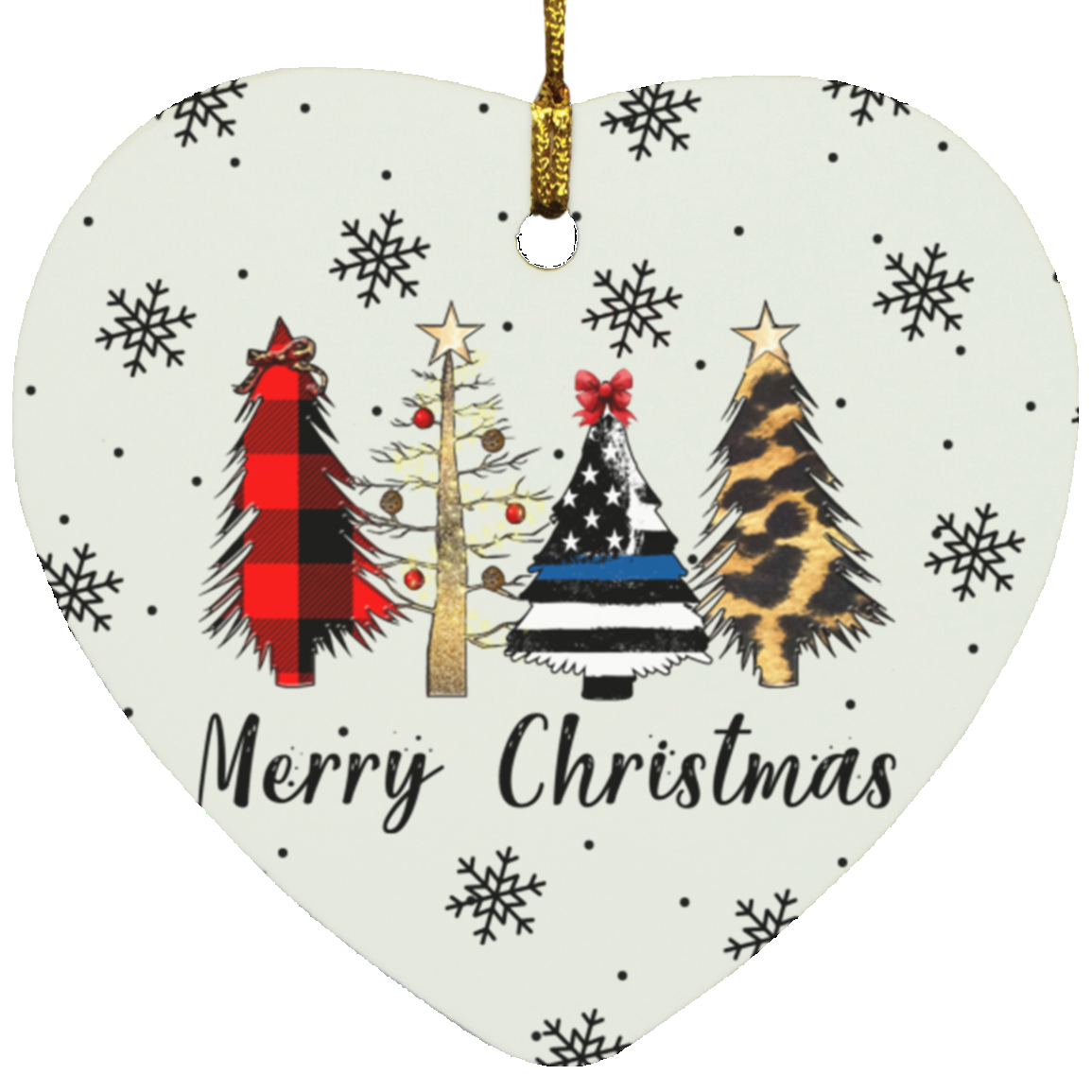 Merry Christmas Trees Snow Heart Ornament
