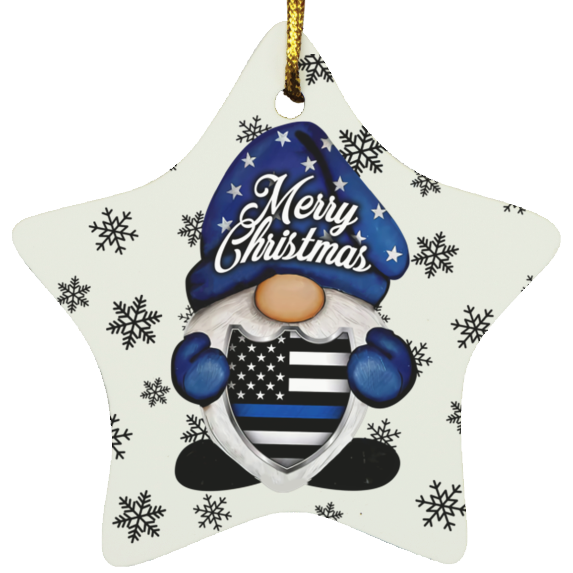 Gnome Thin Blue Line Merry Christmas Star Ornament
