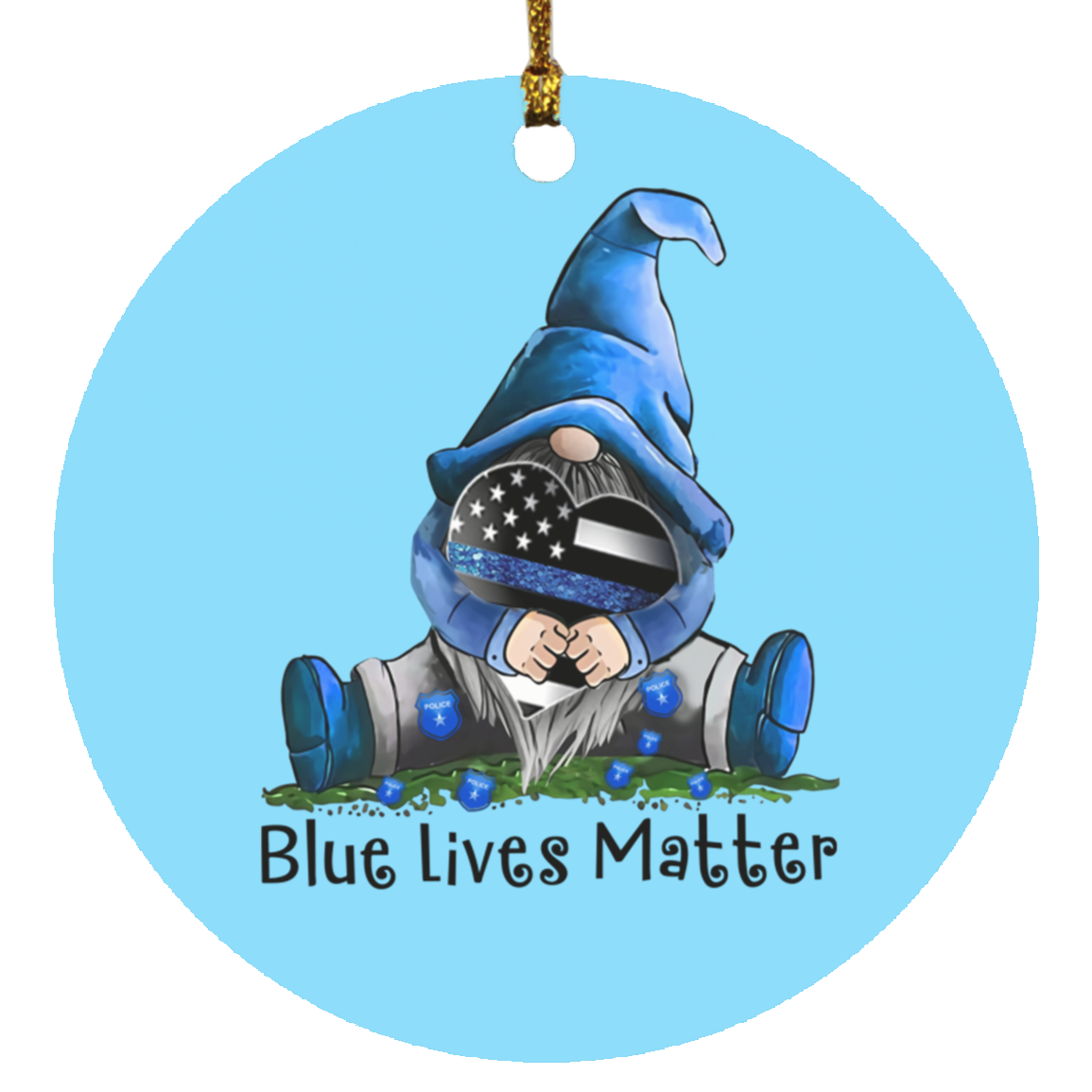 Gnome Blue  Lives Matter Circle Ornament