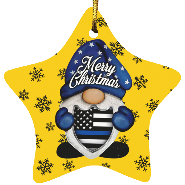 Gnome Thin Blue Line Merry Christmas Star Ornament - groovyapparel