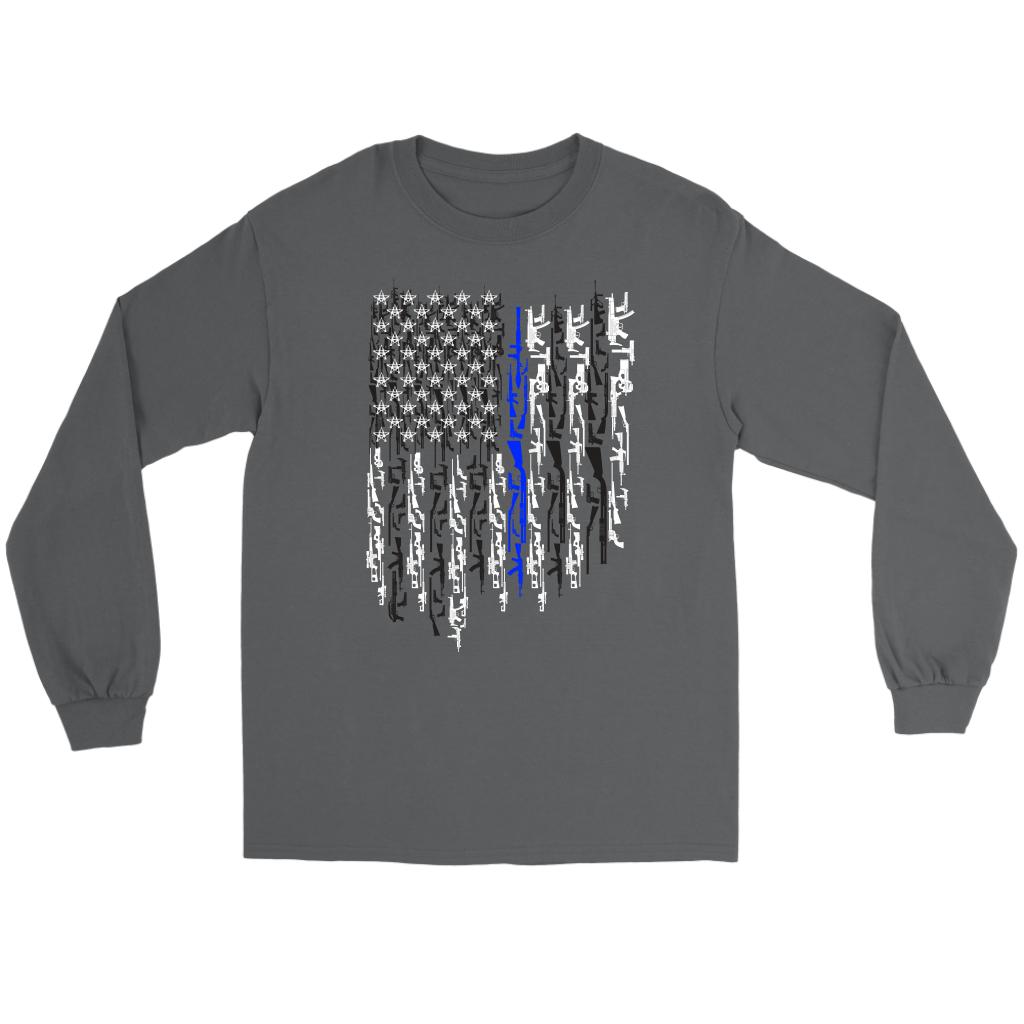 Thin Blue Line Gun Flag long sleeve shirt, T-shirt, hoodie
