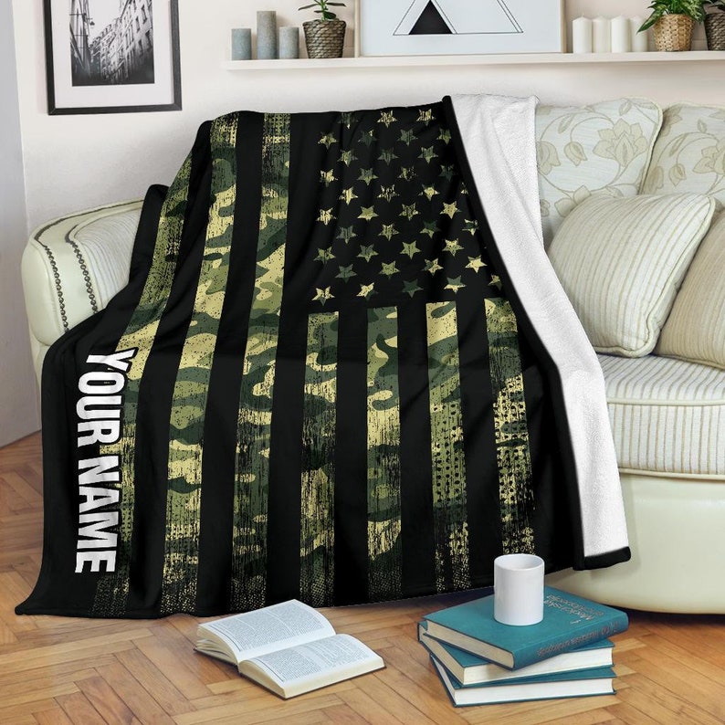 Personalized Name Military VPL Plush Fleece Blanket - 60x80