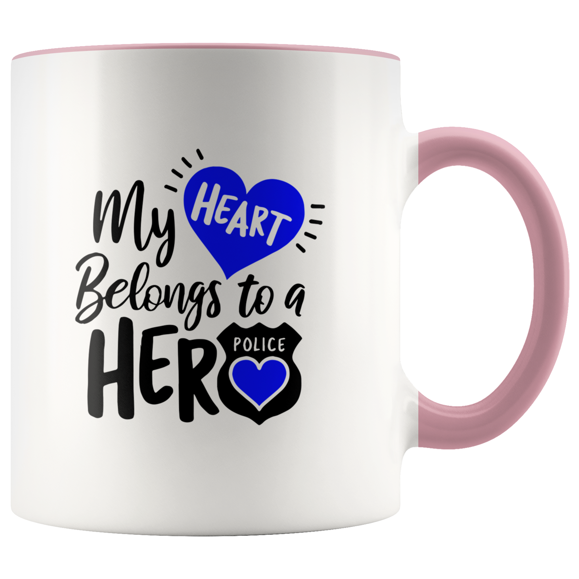 My Heart Belongs to a Hero 11oz Accent Mugs Police Mugs