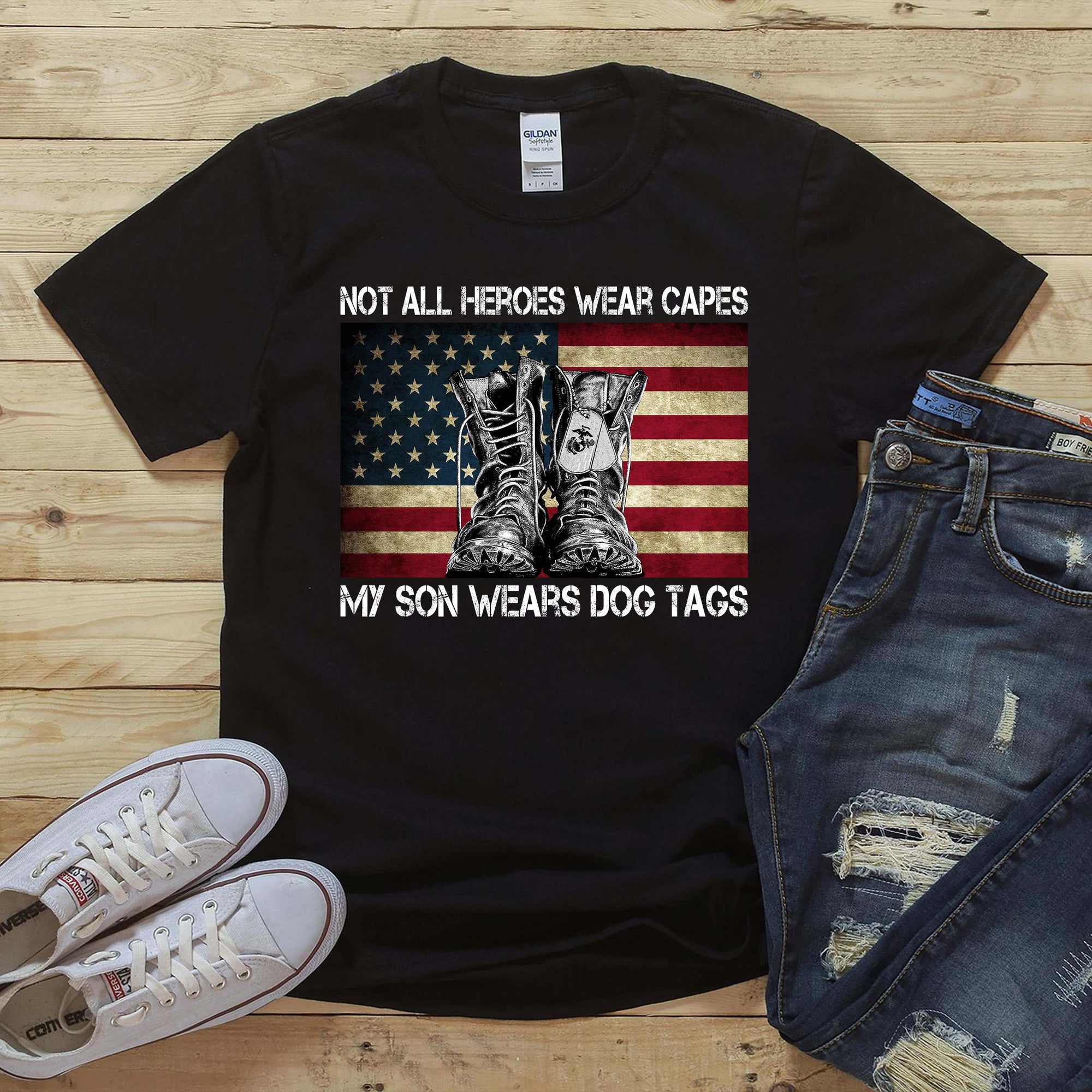 Not All Heroes Wear Capes Marine Mom USMC Dad Military Mom Long Sleeve Tank T-shirt Hoodie
