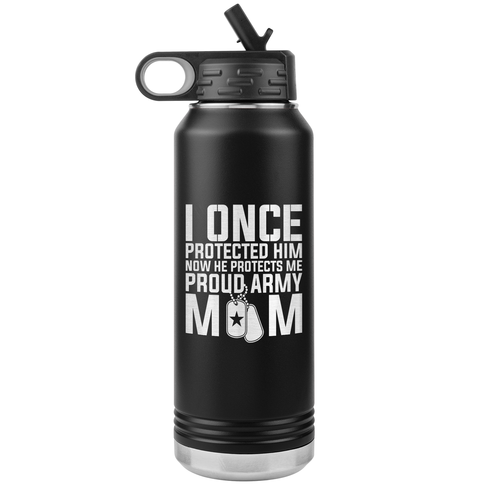 Now He Protects Me Army Mom Insulated Water Bottle Military Mom Water Bottle