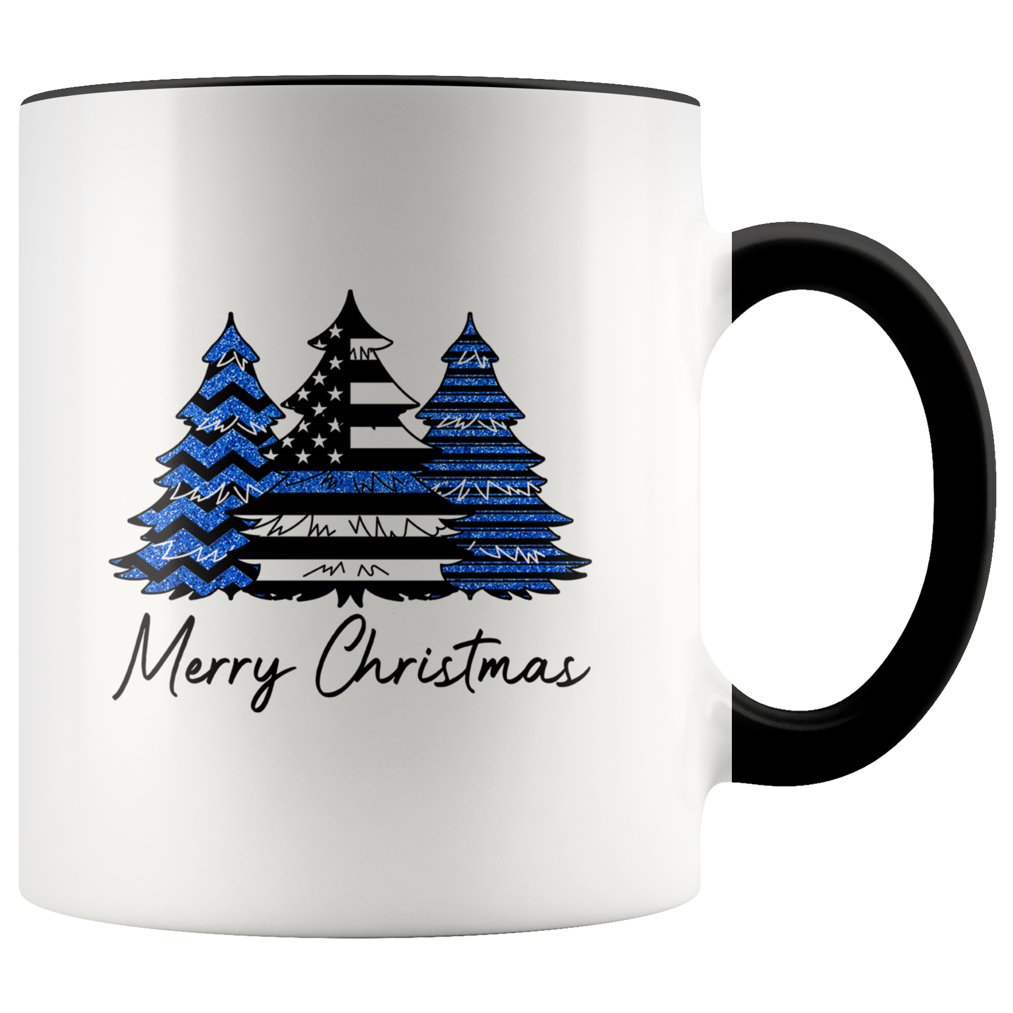 Merry Christmas Thin Blue Line Christmas trees accent mug